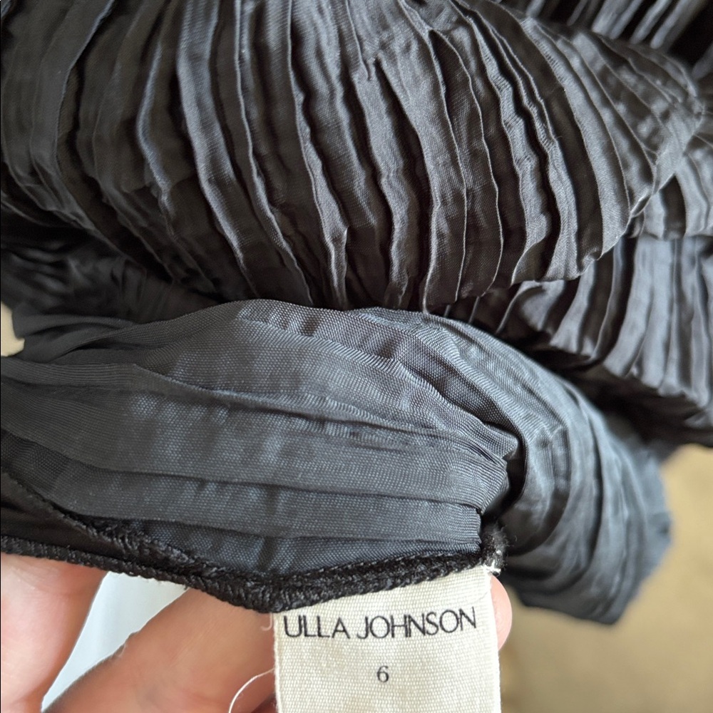 Ulla Johnson Orla Plisse sz 6 in Noir Black spaghetti tie strap Crinkle Dress - Picture 11 of 11